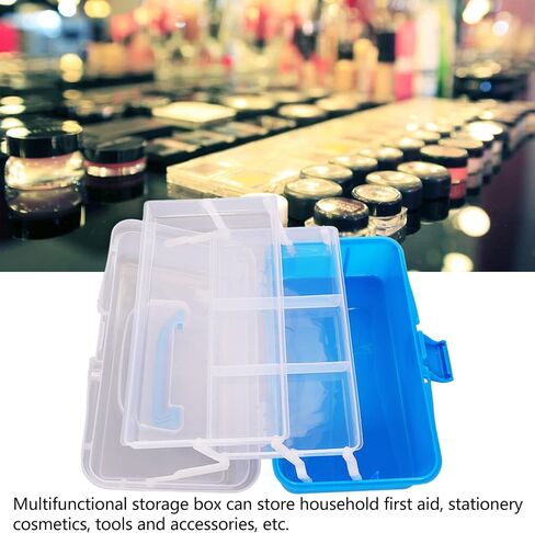 Three Layer Storage Box Plastic Folding Tool Box Portable Handled Multipurpose Organizer for Art Craft Cosmetic Accessories Durable PP Material Large Capacity Translucent Design (Red) (Sky Blue) in Saudi Arabia