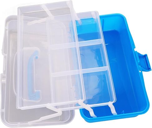 Three Layer Storage Box Plastic Folding Tool Box Portable Handled Multipurpose Organizer for Art Craft Cosmetic Accessories Durable PP Material Large Capacity Translucent Design (Red) (Sky Blue) in Saudi Arabia