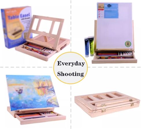 Desktop Drawing Easel Wood Tabletop Easel Storage Box Four-Position Adjustment Folding Sketching Board Store Organize Art Paint Markers in Saudi Arabia