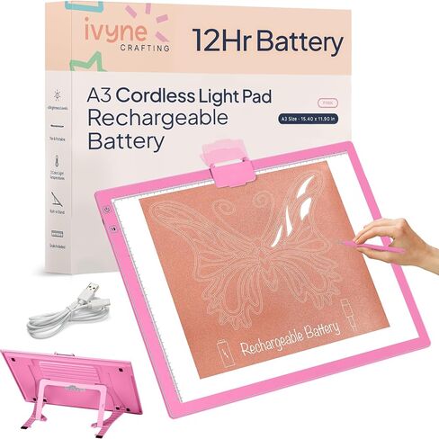 iVyne Rechargeable A3 Light Pad for Diamond Painting - LED Light Board for Weeding & Tracing - Diamond Art Light Pad - Ultra-Thin & Portable - Perfect for Artists & Crafters - Green in Kuwait