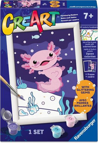 Ravensburger - Axolotl Crart Paint by Numbers Kit | المرح والفنون السهل DIY للأطفال الذين يبلغون من العمر 7 سنوات | فكرة هدية إبداعية لأعياد الميلاد والأعياد in Kuwait