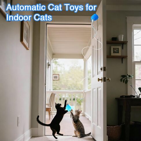 Cat Toys Interactive for Indoor Cats, Rechargeable Toy Hanging Door Electric with 4pcs Feathers Toys for Bored Kittens (Blue) in Saudi Arabia