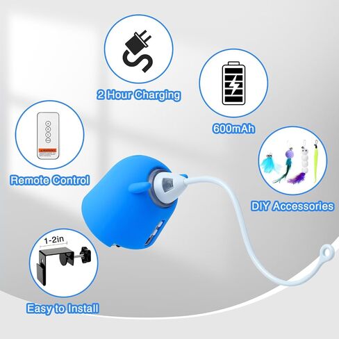 Cat Toys Interactive for Indoor Cats, Rechargeable Toy Hanging Door Electric with 4pcs Feathers Toys for Bored Kittens (Blue) in Saudi Arabia