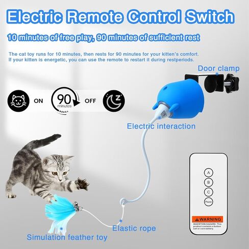 Cat Toys Interactive for Indoor Cats, Rechargeable Toy Hanging Door Electric with 4pcs Feathers Toys for Bored Kittens (Blue) in Saudi Arabia
