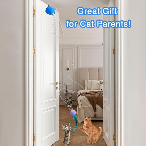 Cat Toys Interactive for Indoor Cats, Rechargeable Toy Hanging Door Electric with 4pcs Feathers Toys for Bored Kittens (Blue) in Saudi Arabia