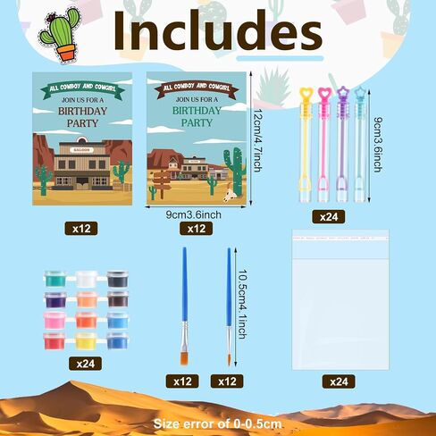 Viorawhite 24 مجموعة حفلة عيد ميلاد الحرف تشمل 24 أجهزة كمبيوتر DIY طلاء فني خشبي 24 PCS Bubble Wand 24 هدية بطاقة تلوين الخشب هدية واستحوذ على لوازم الفصول الدراسية (Western Cowboy Cowgirl) in Kuwait