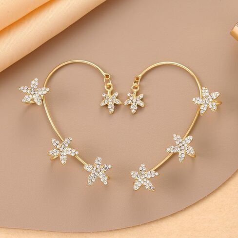 BETHYNAS Glitter Rhinestone Butterfly Flower Ear Cuff Sparkly Non-Pierced Crystal Tassel Fake Earrings Climber Lady Ear Wrap Bridal Party Ear Jewelry for Women and Girls in Kuwait
