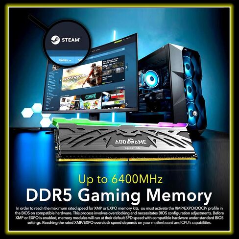 addlink AddGame Spider X5 RGB DDR5 32GB (2x16GB) Gaming DDR5 (Support Intel XMP) 6400MHz CL38 RGB Unbuffered DIMM 288Pin with Heatsink, UDIMM Dual Channel, Compatible Desktop Computer Memory - Black in Saudi Arabia