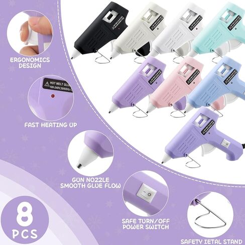 8 Pieces Mini Glue Gun for Class Project, Macaron Color Hot Melt Gun with 40 Glue Sticks, Low Temp Glue Gun with Burn Protection for Kids School DIY Arts Project Home Quick Repairs, 20 W in Saudi Arabia