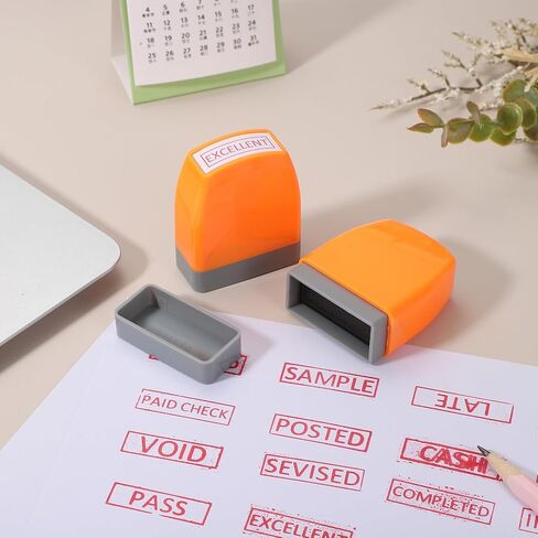 PATIKIL Invoiced Notice Stamp Self Inking, Red Ink Office Stamps Pre Inked Message Stamp Refillable Business Stamp, Orange in Saudi Arabia
