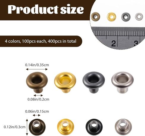 400 Pcs Tiny Eyelet and Grommets Kit 4 Colors 1.5mm Hole Self Backing Eyelet Metal Mini Eyelets for DIY Crafting Bead Cores Clothes Leather Canvas in Kuwait