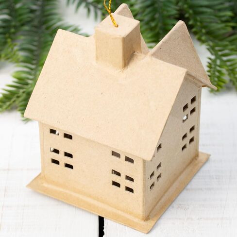 Factory Direct Craft Pack of 3 Paper Mache House Boxes - Cardboard Papier Mache DIY Gift Boxes Craft and Christmas Village Displays (Size: 4-1/4" H x 4" W) in Kuwait