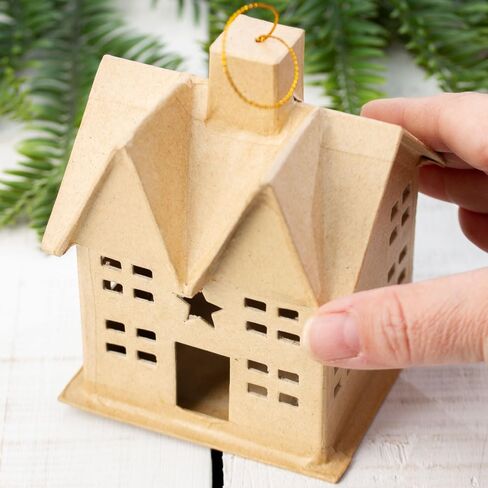 Factory Direct Craft Pack of 3 Paper Mache House Boxes - Cardboard Papier Mache DIY Gift Boxes Craft and Christmas Village Displays (Size: 4-1/4" H x 4" W) in Kuwait
