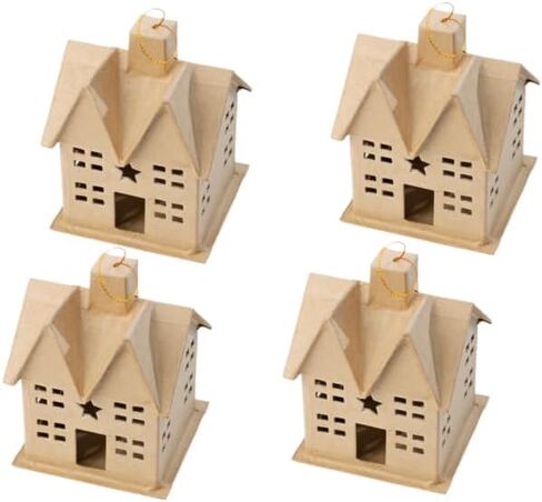 Factory Direct Craft Pack of 3 Paper Mache House Boxes - Cardboard Papier Mache DIY Gift Boxes Craft and Christmas Village Displays (Size: 4-1/4" H x 4" W) in Kuwait