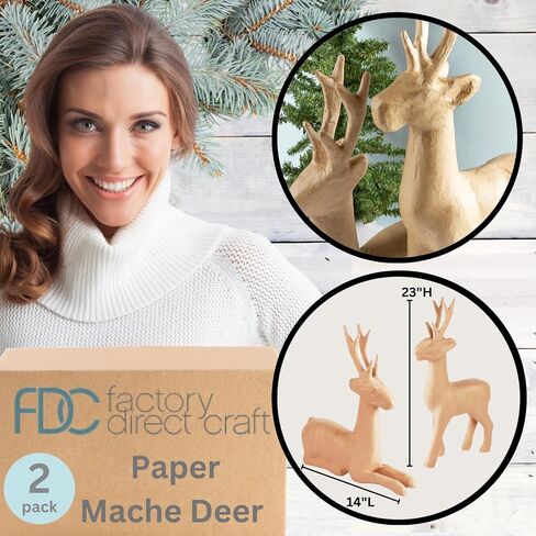 Unfinished Paper Mache Deer Head by Factory Direct Craft - Premade Reindeer Sculptures for Christmas Decorations and Holiday Crafting (16 inches High) in Saudi Arabia