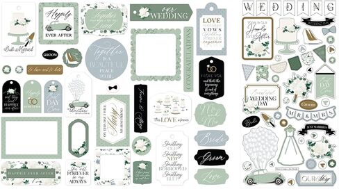 Wedding Scrapbook Supplies - Wedding Ephemera Pack with 34 Frames & Tags Die Cuts, Cute Chipboard Accents Sheet for Card Making, Invitations, DIY Craft - Total 2 Items in Saudi Arabia
