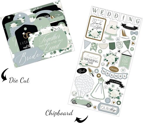 Wedding Scrapbook Supplies - Wedding Ephemera Pack with 34 Frames & Tags Die Cuts, Cute Chipboard Accents Sheet for Card Making, Invitations, DIY Craft - Total 2 Items in Saudi Arabia