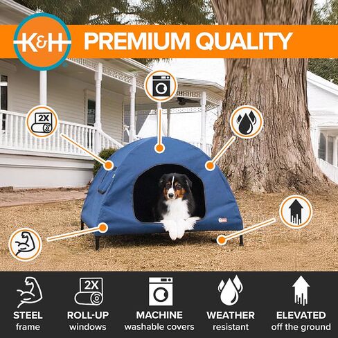 K&H Elevated Dog Bed, Outdoor Pet Cot House for Large Pets - 42x30in Blue in Saudi Arabia