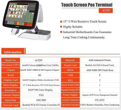 (Ship from USA) Cash Register with Built-in Thermal Printer Point of Sale System Touch Screen Retailer POS Software SET04 in Saudi Arabia