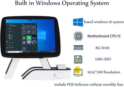(Ship from USA) Cash Register with Built-in Thermal Printer Point of Sale System Touch Screen Retailer POS Software SET04 in Saudi Arabia