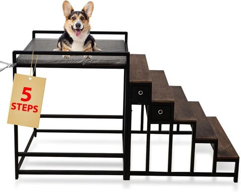 Dog Window Perch with 5 Step Dog Stairs, Dog Stairs with Storage for High Beds & Couches, Safe and Sturdy Structure for Small and Medium Dogs up to 110 lbs. The Ideal Window Seat for Dogs with 33"(H) in Saudi Arabia