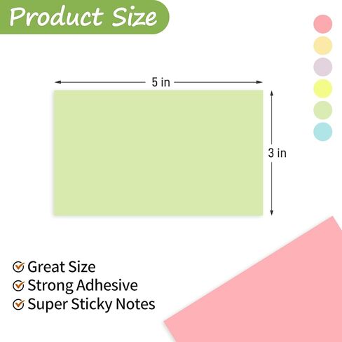 480 Sheets 3 in x 5 in Large Sticky Notes, 76 x 127 mm 6 Pads Assorted Self-Stick Pads for Notebook,Office,School and Home,80 Sheets/Pad (6 Pads Brillant) in Saudi Arabia