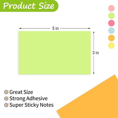 480 Sheets 3 in x 5 in Large Sticky Notes, 76 x 127 mm 6 Pads Assorted Self-Stick Pads for Notebook,Office,School and Home,80 Sheets/Pad (6 Pads Brillant) in Saudi Arabia