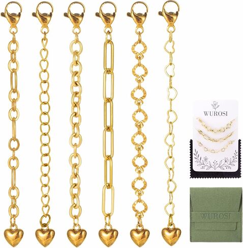 6 Pcs 18K Gold Plated Necklace Extender for Women, 2" Chains Extenders for Necklace, Gold Necklace Bracelet Extender with Charm for Jewelry in Kuwait