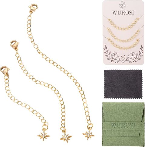 6 Pcs 18K Gold Plated Necklace Extender for Women, 2" Chains Extenders for Necklace, Gold Necklace Bracelet Extender with Charm for Jewelry in Kuwait