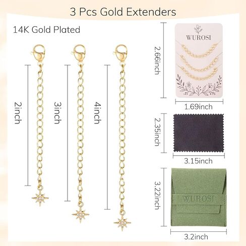 6 Pcs 18K Gold Plated Necklace Extender for Women, 2" Chains Extenders for Necklace, Gold Necklace Bracelet Extender with Charm for Jewelry in Kuwait