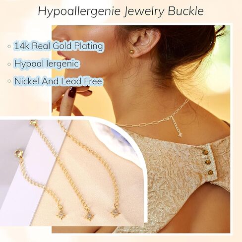 6 Pcs 18K Gold Plated Necklace Extender for Women, 2" Chains Extenders for Necklace, Gold Necklace Bracelet Extender with Charm for Jewelry in Kuwait