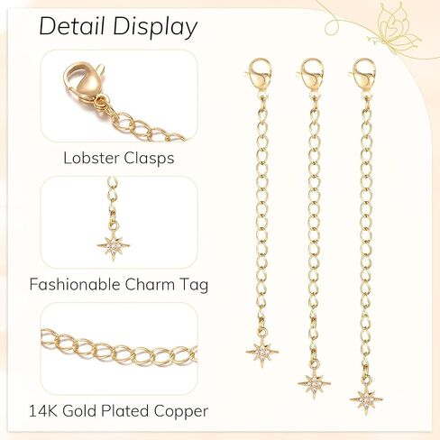 6 Pcs 18K Gold Plated Necklace Extender for Women, 2" Chains Extenders for Necklace, Gold Necklace Bracelet Extender with Charm for Jewelry in Kuwait