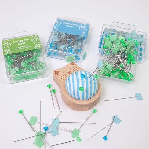 haofy 40 pcs cat truced دبابيس دبوس مستقيمة مجموعة وسادة الدبوس ، والخياطة خياطة اللحف الإبرة مع حب الرأس الملون والطيور ، ودبابيس تحديد المواقع الحرف المدمجة لصياغة الصياغة in Kuwait