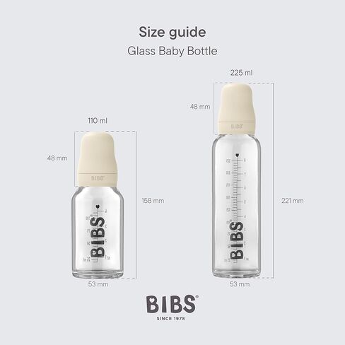 زجاجة بيبي زجاجية من BIBS. مكافحة المغص. حلمة مستديرة من المطاط الطبيعي. يدعم الرضاعة الطبيعية، المجموعة الكاملة - 225 مل، بيبي بلو in Kuwait
