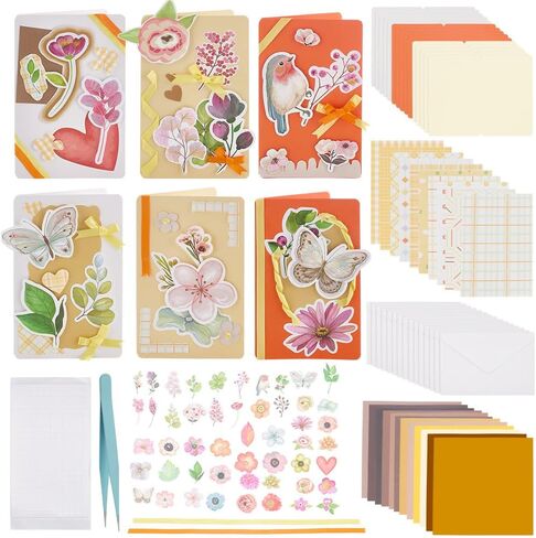 FreeBloss 15 Set Card Card Making Kit Garden موضوع مجموعة بطاقات المعايدة المصنوعة يدويًا مع ملصقات زهرة مثالية لبطاقات الهدايا الإبداعية لتهنئة الزفاف عيد ميلاد in Kuwait