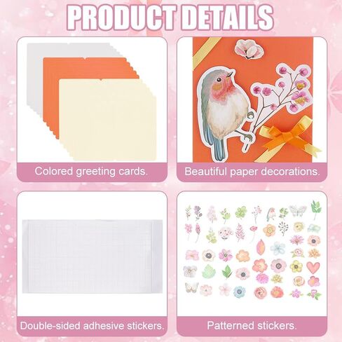 FreeBloss 15 Set Card Card Making Kit Garden موضوع مجموعة بطاقات المعايدة المصنوعة يدويًا مع ملصقات زهرة مثالية لبطاقات الهدايا الإبداعية لتهنئة الزفاف عيد ميلاد in Kuwait