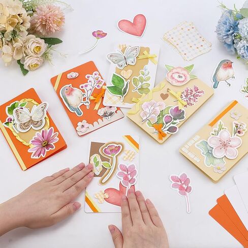 FreeBloss 15 Set Card Card Making Kit Garden موضوع مجموعة بطاقات المعايدة المصنوعة يدويًا مع ملصقات زهرة مثالية لبطاقات الهدايا الإبداعية لتهنئة الزفاف عيد ميلاد in Kuwait