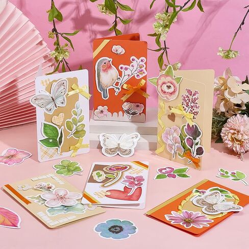 FreeBloss 15 Set Card Card Making Kit Garden موضوع مجموعة بطاقات المعايدة المصنوعة يدويًا مع ملصقات زهرة مثالية لبطاقات الهدايا الإبداعية لتهنئة الزفاف عيد ميلاد in Kuwait