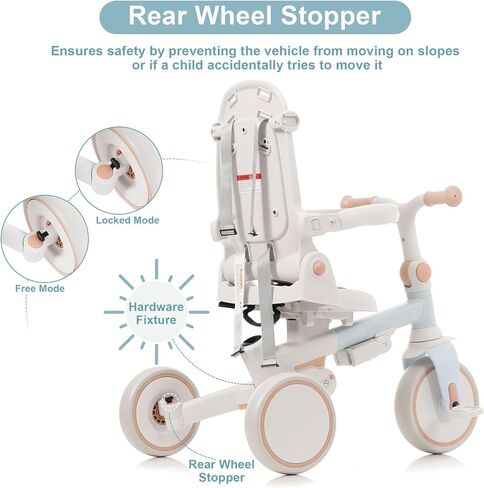 7-in-1 Foldable Kids Tricycle for 1-6 Years with Adjustable Push Handle, Removable Canopy & Pedals, Lightweight Aluminum Alloy, Safety Guard, Portable Toddler Bike (7-in-1, Blue) (7-in-1, Pink) in Saudi Arabia