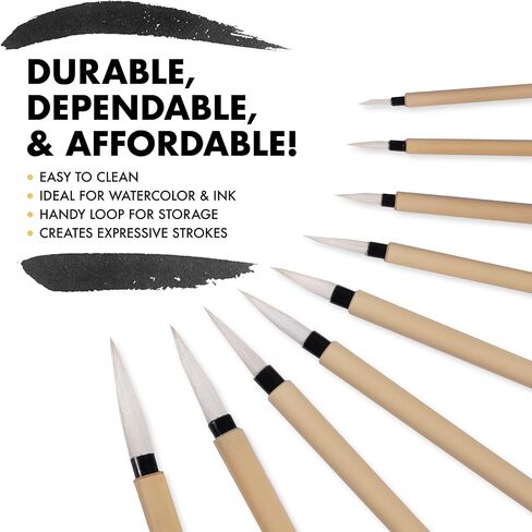 Princeton Artist Brush Co. Bamboo Series 2150 - Bamboo Painting Brush - Short Handle Round Brush Size 10 - Natural Hair Calligraphy Brush for Watercolor and Ink - Single Ink Brush for Sumi Painting in Saudi Arabia