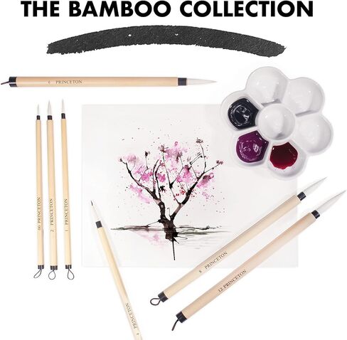 Princeton Artist Brush Co. Bamboo Series 2150 - Bamboo Painting Brush - Short Handle Round Brush Size 10 - Natural Hair Calligraphy Brush for Watercolor and Ink - Single Ink Brush for Sumi Painting in Saudi Arabia