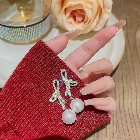 Silver Pearl Drop Earrings, Silver Dangle Earrings for Women 5mm Pearl Long Earrings Boho White Bridal Earrings Silver Statement Earrings for Prom Wedding Jewelry Birthday Gift in Kuwait