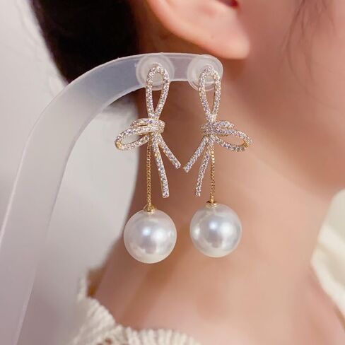 Silver Pearl Drop Earrings, Silver Dangle Earrings for Women 5mm Pearl Long Earrings Boho White Bridal Earrings Silver Statement Earrings for Prom Wedding Jewelry Birthday Gift in Kuwait