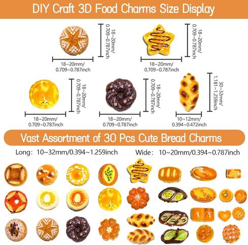 Resin Junk Case Charms: Flatback Mini Food Bread Charms Cute Slime Decorations for Phone Junk Cases, DIY Crafts Making, Ornament, Scrapbooking, Embellishments, Clip- 30pcs in Saudi Arabia