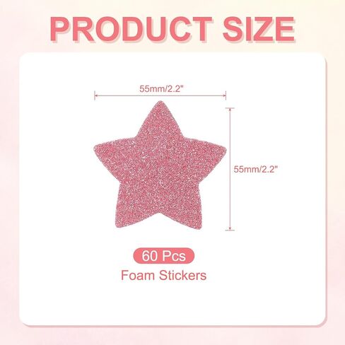 Patikil 2.2 "x2.2" ملصقات رغوة النجوم ، 60pcs EVA اللمسات اللاصقة للاصطانة الرغوة الإمدادات ملصقات شكل ملصقات لبطاقة سجل القصاصات DIY ديكور المنزل ، الوردي in Saudi Arabia