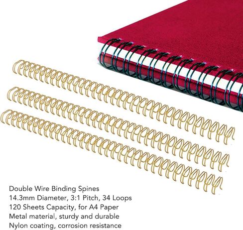 Sorandy 100 Pcs Twin Loop Wire Binding Spines 120 Sheet Capacity, Double Loop Wire Binding Combs Spines, 3:1 Pitch, 9/16 Inch Spiral Binding Coils for Teacher Student (Gold), Sorandymfudzcpn7a-11 in Saudi Arabia