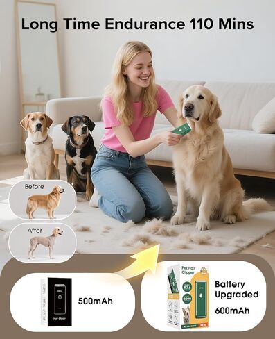 Upgrade Home Professional Dog Grooming Kit Clipper for Matted&Long Hair, Cordless Pet Shaver Low Noise USB Rechargeable for Cats, Small&Medium Dogs, Handy Pet Hair Grooming Trimmer, Green in Saudi Arabia