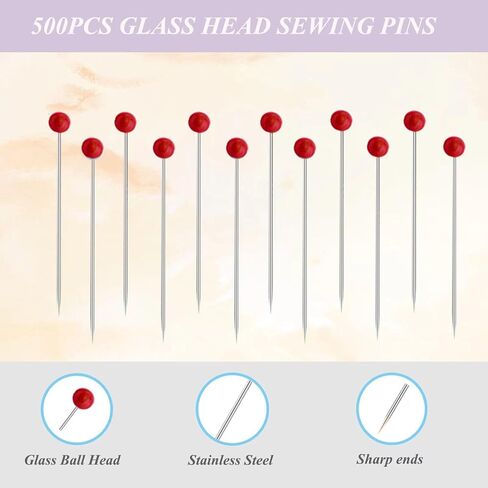 SUNENLYST 500 PCS دبابيس الخياطة ، 1.75 بوصة دبابيس زجاجية زجاجية طويلة طويلة رأس الدبابيس مستقيمة للنسيج ، خياطة الفولاذ المقاوم للصدأ للخياطة ، الحرف ، صنع المجوهرات ، DIY in Kuwait