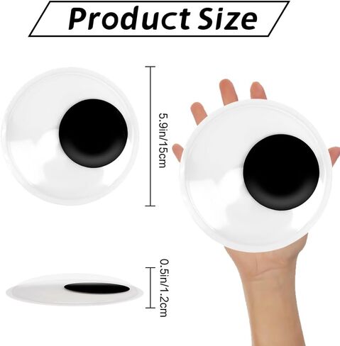 6 Inch Giant Googly Eyes, 2 PCS Large Wiggle Eyes Plastic Wiggle Googly Eye Self Adhesive Eyeball Stickers Black White Big Googlys Eye for DIY Crafts Halloween Christmas Tree Party Decorations in Kuwait