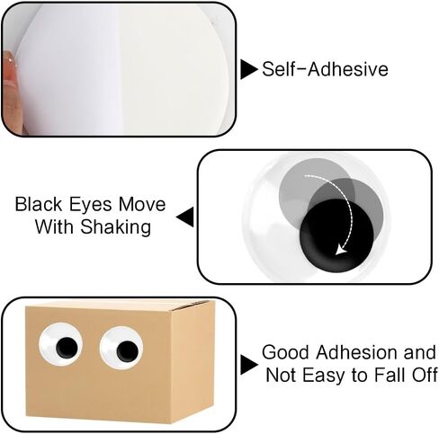 6 Inch Giant Googly Eyes, 2 PCS Large Wiggle Eyes Plastic Wiggle Googly Eye Self Adhesive Eyeball Stickers Black White Big Googlys Eye for DIY Crafts Halloween Christmas Tree Party Decorations in Kuwait